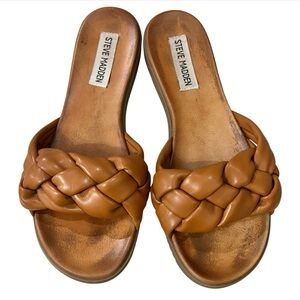 Steve Madden Notted Braided Cognac Brown Slide Sandals Size 6
